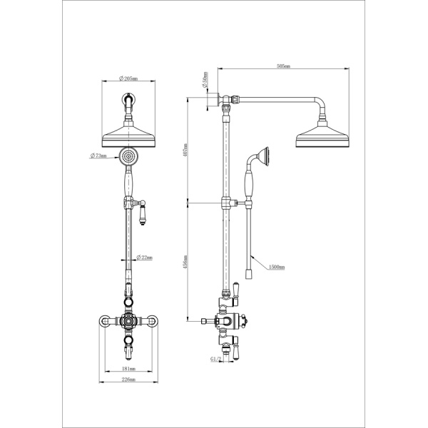 Душевая система с термостатом WONZON & WOGHAND, Хром (WW-B3041-CR)