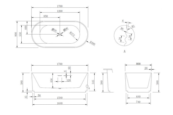 Акриловая ванна ABBER AB9436-1.7 белая