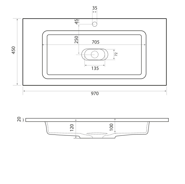 Раковина из литьевого мрамора Taliente 97 см 4627173210447 мебельная цвет белый
