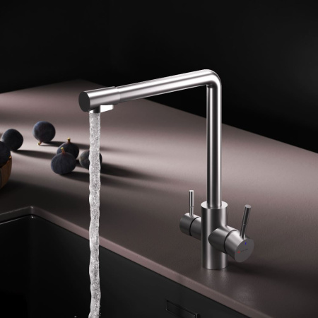 F85B05711 X-Joy S, Смеситель для кухни AM.PM с L-изливом с каналом для питьевой воды, сатин