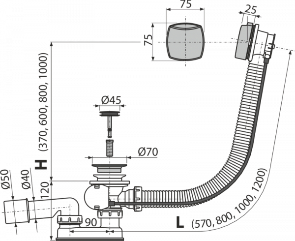 Сифон для ванны AlcaPlast A553K-BL-01