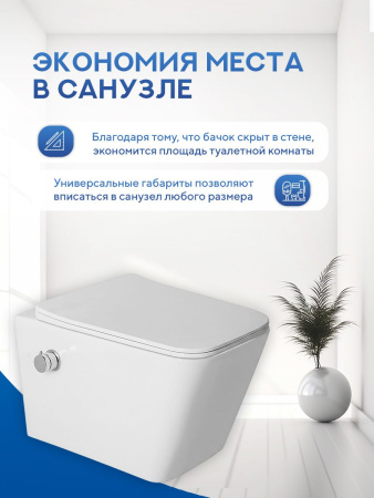 Унитаз подвесной безободковый Amore di Mare Tassaro Tornado Bidet P202-XT с функцией биде, прямоугольный белый, антивсплеск, фарфоровый, быстросъемное сиденье дюропласт с крышкой микролифт