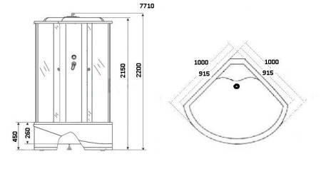 Душевая кабина Niagara Luxe NG-7710G (100x100х215) высокий поддон(45см),дверь раздвижная,стенки золото,4 места