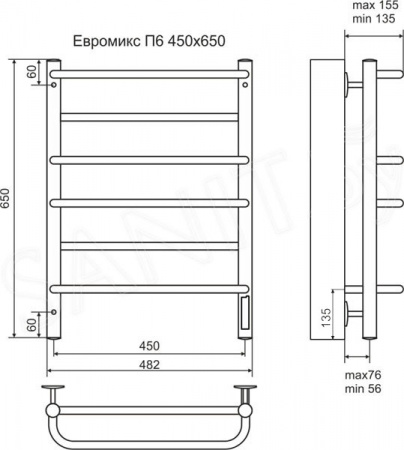 Полотенцесушитель Terminus Евромикс П6 450х650 электро (встроен диммер) 4570078510488