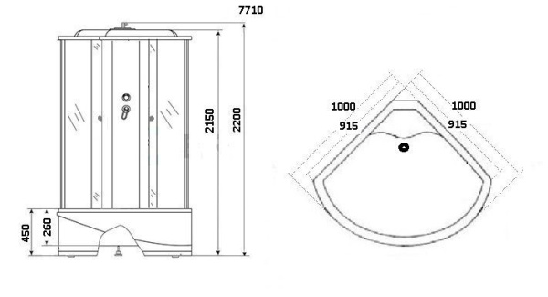 Душевая кабина Niagara Luxe NG-7710G (100x100х215) высокий поддон(45см),дверь раздвижная,стенки золото,4 места