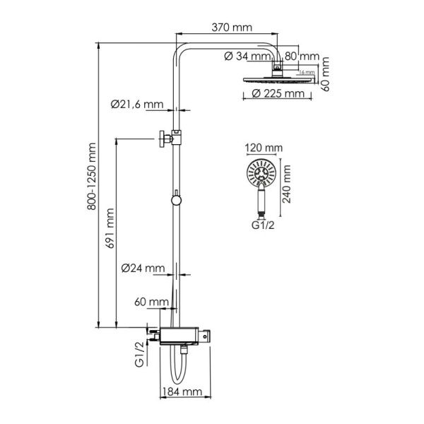 Душевая система WasserKRAFT A113.067.058.CH Thermo с термостатическим смесителем