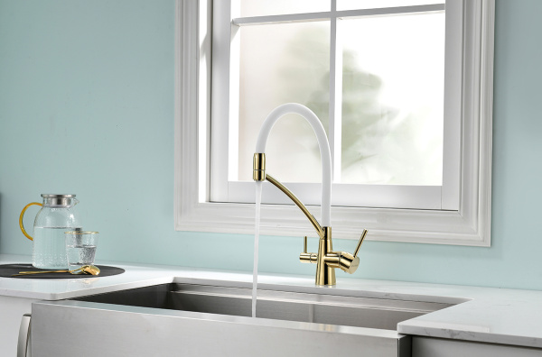 Смеситель для кухни Paulmark SIЕGEN Si213111-Gw, золото/белый