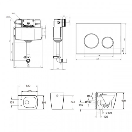 Комплект инсталляции и унитаза 5 в 1 Lavinia Boho Relfix Aveo Rimless 87551083