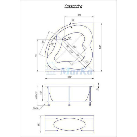 Ванна 1Marka CASSANDRA 140x140 Pplus