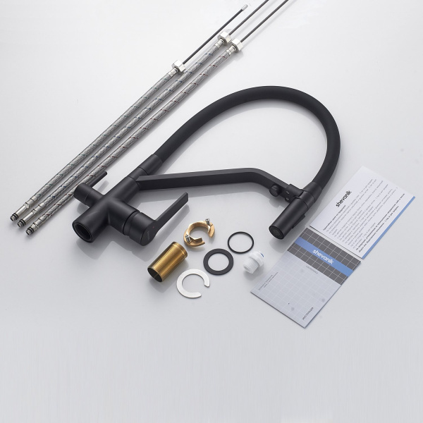 Смеситель для кухни с гибким изливом и подключением фильтра Shevanik S278H, черный