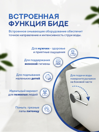 Унитаз подвесной безободковый Amore di Mare Lenza Tornado Bidet P252-XT с функцией биде, овальный белый, антивсплеск, фарфор, быстросъемное сиденье дюропласт с микролифт, антибактериальное покрытие