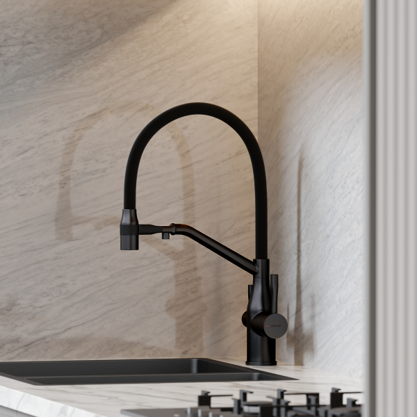 Смеситель для кухни SANCOS Orta с гибким изливом и возможностью подключения фильтра для воды, цвет Черный матовый, арт. SC4008MB