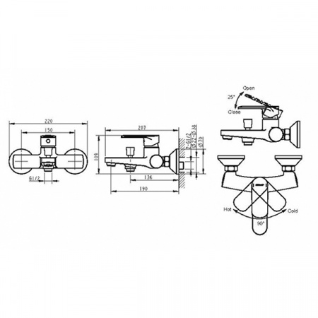 Смеситель для ванны Bravat Louise F6191183CP-01-RUS