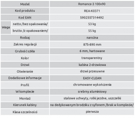 Душевой уголок Rea ROMANCE 3 KPL-00951