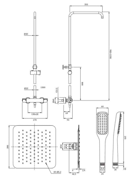 Душевая стойка OMNIRES Y Y1244X/6/KCR