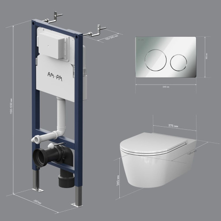 IS90151.8F1701 Инсталляция с клавишей PrimeFit L, хром глянц, с подвесным унитазом Func 54 FlashClean с сиденьем м/л