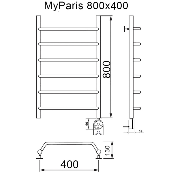 Полотенцесушитель электрический MYFREA My Paris 80/40 правый тэн