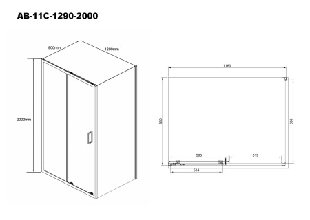Душевой уголок AQUABATH ATLAS AB-11C-1290-2000 (90x120, хром, прозрачное стекло)