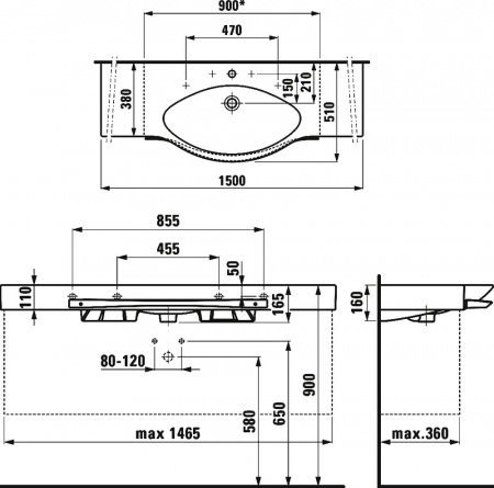 Умывальник Laufen Palace 8117060001041 150x51x11