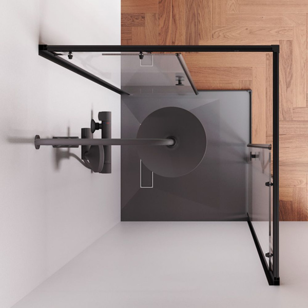 W94G-403-8080-BT1K X-joy Душевое ограждение AM.PM квадратное,раздвиж.двери 80x80 черный мат