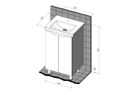 Тумба напольная BRIZ Мальта 50 с умывальником Фостер, 365 03-02050-06 00 БЕЛ