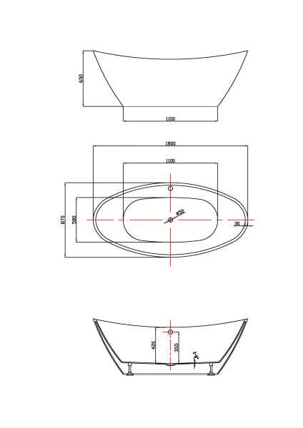 Ванна акриловая Vincea VBT-203, 1800*850*650, цвет белый, щелевой перелив