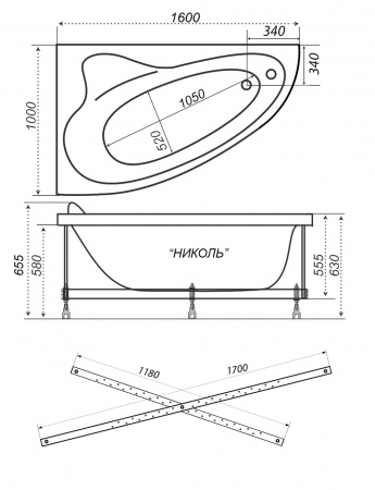 Акриловая ванна Triton Николь 160 правая