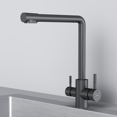 F85B05722 X-Joy S, Смеситель для кухни AM.PM с L-изливом с каналом для питьевой воды, черный