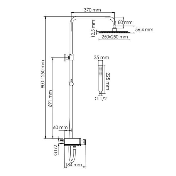 Душевая система WasserKRAFT A114.255.218.CB Thermo с термостатическим смесителем