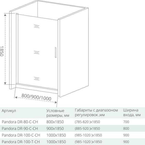 Душевая дверь распашная Good Door PANDORA DR-80-С-CH