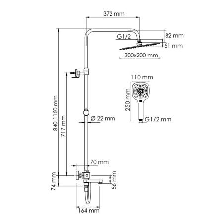 Душевая система WasserKRAFT A199.069.065.087.CH Thermo с термостатическим смесителем