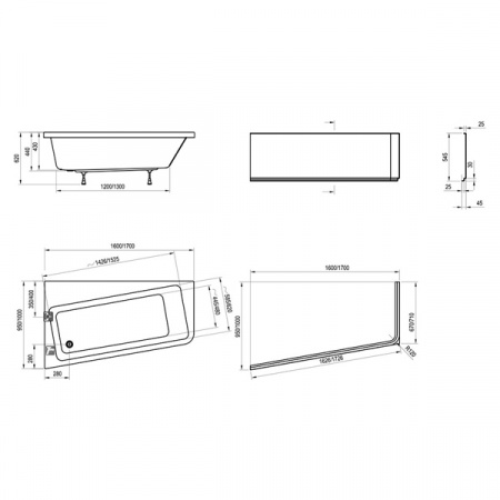 Ванна акриловая Ravak 10° 170x100 L с ножками