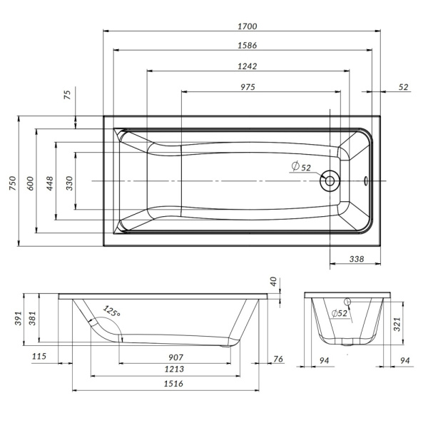 W90A-170-075W-R Gem Каркас в комплекте с монтажным набором 170х75
