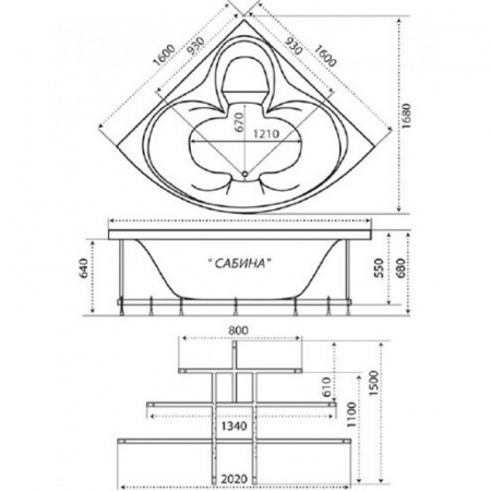 Каркас усиленный для угловых ванн Triton 160х160, универс. 5 опор