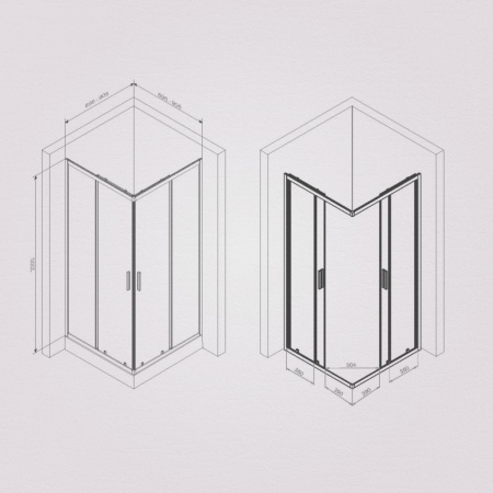W93G-403-090BT Душевое ограждение AM.PM Gem S Square Slide 90x90 стекло прозрачное, профиль черный матовый