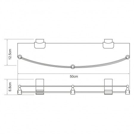 Полка стеклянная с бортиком WasserKRAFT Leine K-5044W