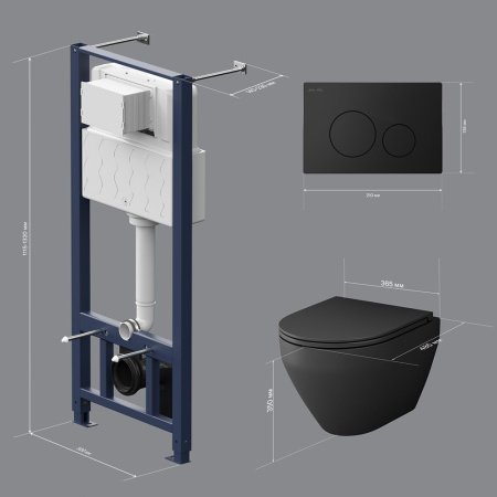 IS49038.701700MB Инсталляция с клавишей Pro L чёрн матовый с подвесным унитазом Spirit V2.0 FlashClean черн мат