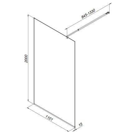 W84WI-110-F1-MTE Душевая перегородка AM.PM Func 110x200, стекло прозр. 8 мм + покрытие, профиль мат хром