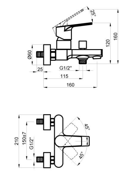 Смеситель для ванны AZARIO TREYA  с коротким изливом, хром (AZ-15680501)