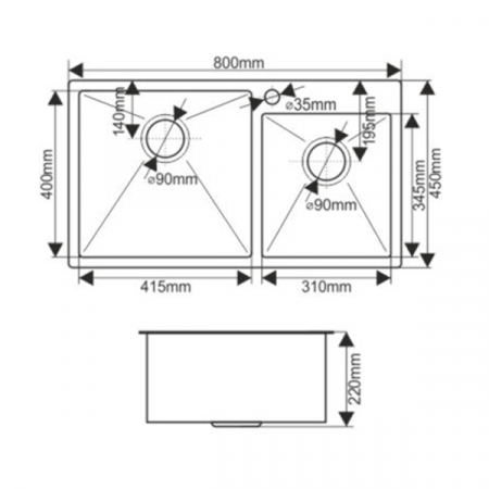 Мойка Melana 8045 ProfLine 3,0/220 САТИН ГРАФИТ 2-я чаша, врезная прямоугольная S8045HB