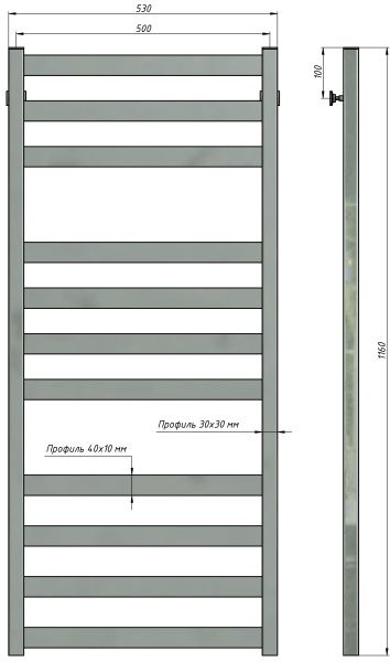 Полотенцесушитель водяной Stinox Verona Luxe 500x1200, нижнее подключение, хром, 1/2" ВР (внутренняя резьба), 12 перекладин