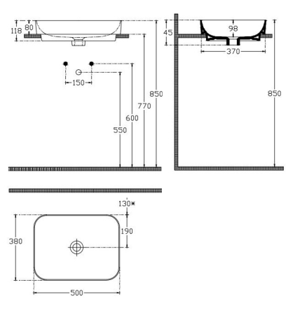 Раковина Isvea Sott'Aqua 50 см накладная цвет белый 10SQ51050SV