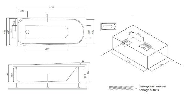 Каркас для ванны AM.PM Like W80A-170-070W-R 170х70 см