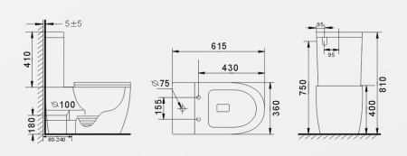 Напольный унитаз Gid Tr2177BL 62219Y черный глянцевый, безободковый, микролифт дюропласт