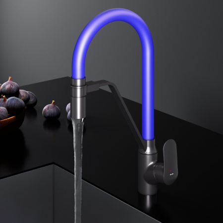 F8007827_xxx Like, Смеситель для кухни AM.PM с каналом для питьевой воды и гибким изливом, черн., синий