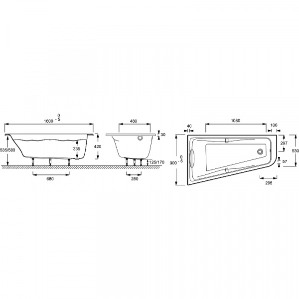 Акриловая ванна Jacob Delafon Odeon Up 160x90 L E6065RU-00 без гидромассажа