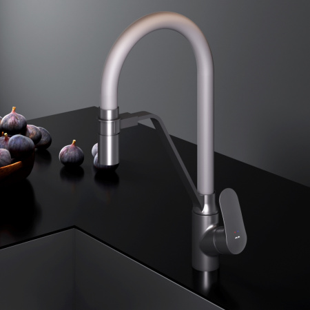 F8007825 Like, Смеситель для кухни AM.PM с каналом для питьевой воды и гибким изливом, черн., серый излив