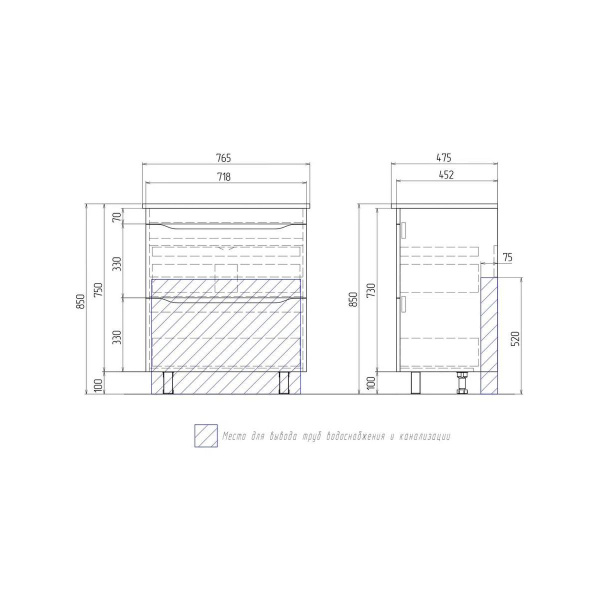 Тумба под раковину напольная VIGO Grani tn.GRI.OSK.75.2Y дуб золотой, 75 см