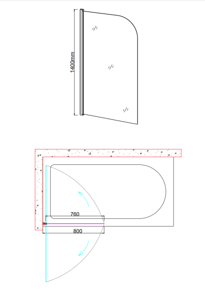 Душевая шторка на ванну Taliente TA-0814MP(L) 80х140 стекло рифленое 6 мм