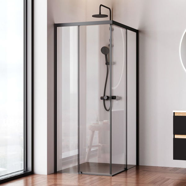 W94G-403-100280-BT1K X-joy Душевое ограждение AM.PM прямоугольное,раздвиж.двери 100x80 черный мат.
